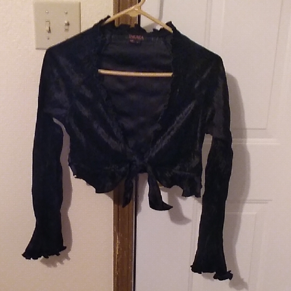 Black Tie-Front Long Sleeve Top